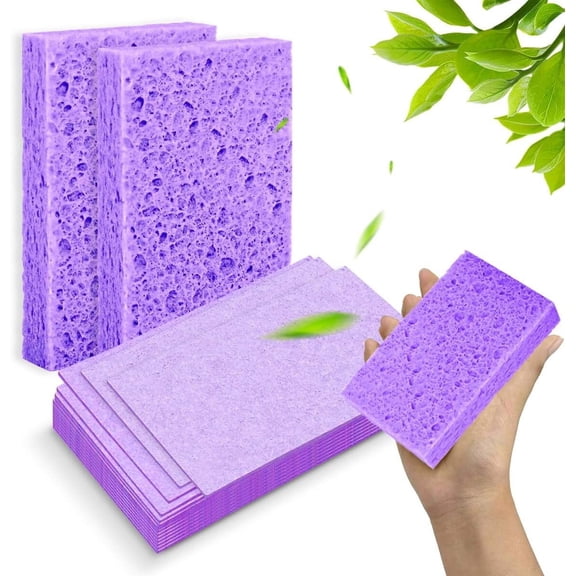Compressed Wood Pulp Dish Sponge, 12-Pack-Expands when wet, non-scratch scouring pad; multi-purpose, highly absorbent cleaning sponge for kitchen, tableware, and bathroom use