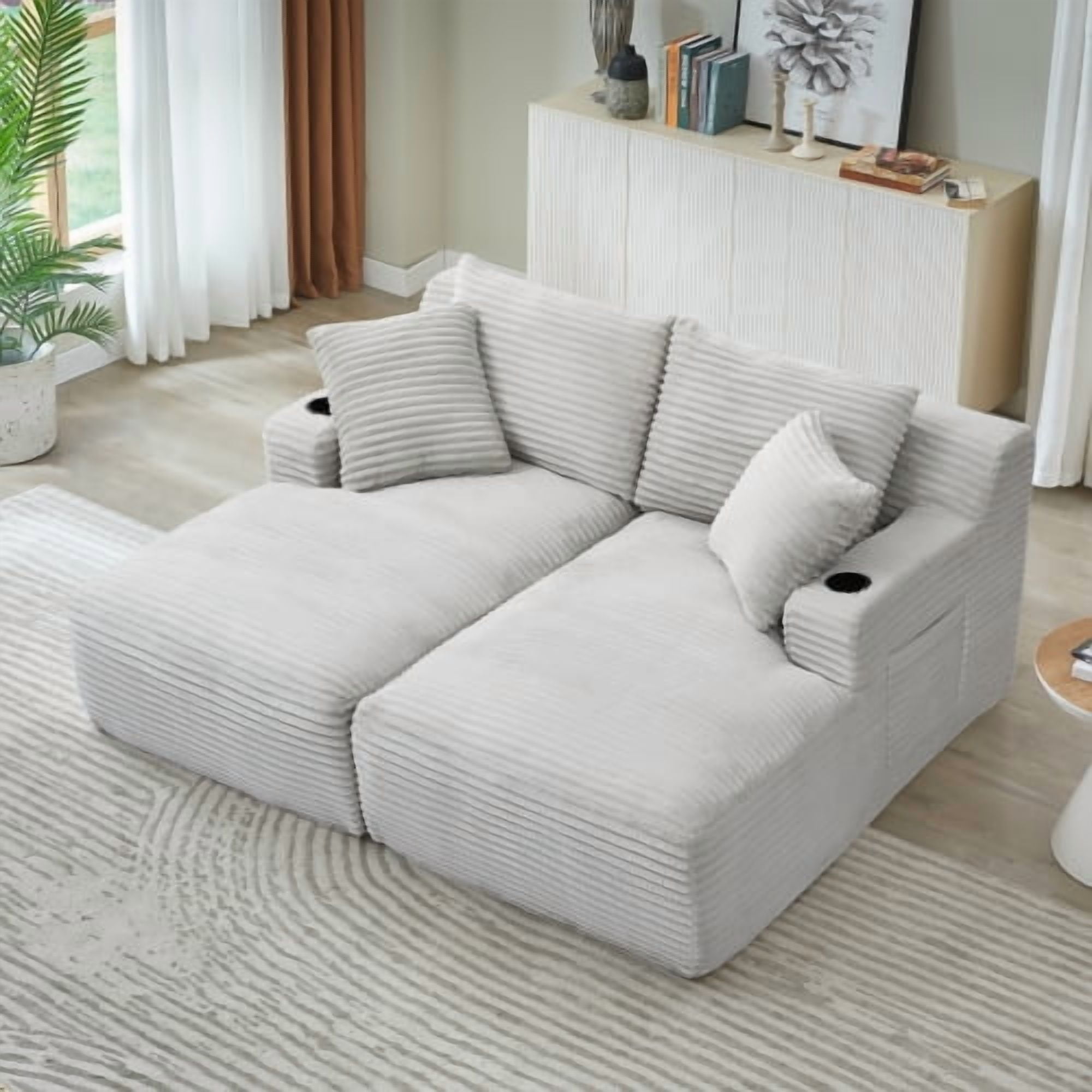 Compressible Double Chaise Lounge Sofa, Fluffy Sleeper Loveseat with ...