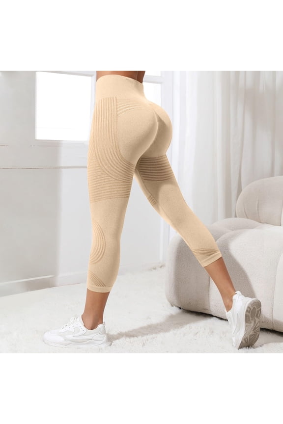 Compression 3D Leggings for Women with Resistance Bands Butt Lifting Tummy Control Cropped Yoga Pants Beige S