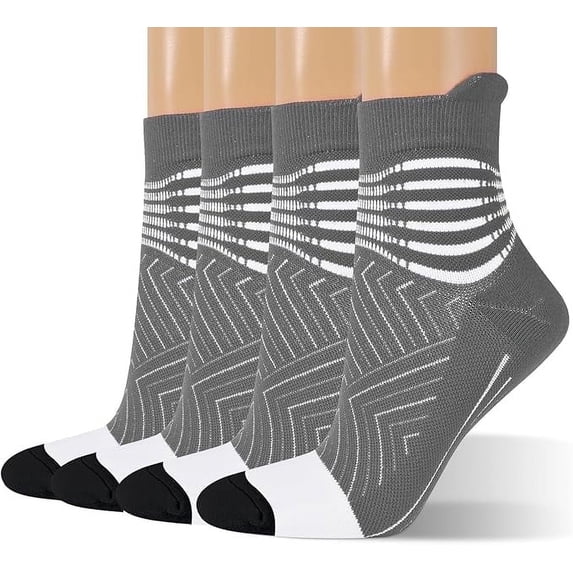 Compression Ankle Support Socks Women - Coolmax Wicking, Cushioned Athletic, Plantar Fasciitis Relief Grey,2 Pairs,Large