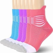 IRAMY Compression Ankle Support Socks Women - Coolmax Wicking, Cushioned Athletic, Plantar Fasciitis Relief Pink+Purple+Light Blue,3 Pairs,Medium