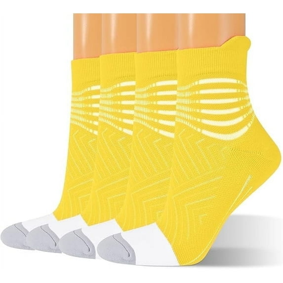 Compression Ankle Support Socks Women - Coolmax Wicking, Cushioned Athletic, Plantar Fasciitis Relief Yellow,2 Pairs,X-Large