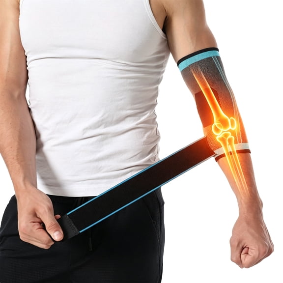 Compression Arm Sleeve with Adjustable Strap, Knitted Breathable Sweat-Wicking Arm Guard for Basketball, Cycling, Fitness & All Sports