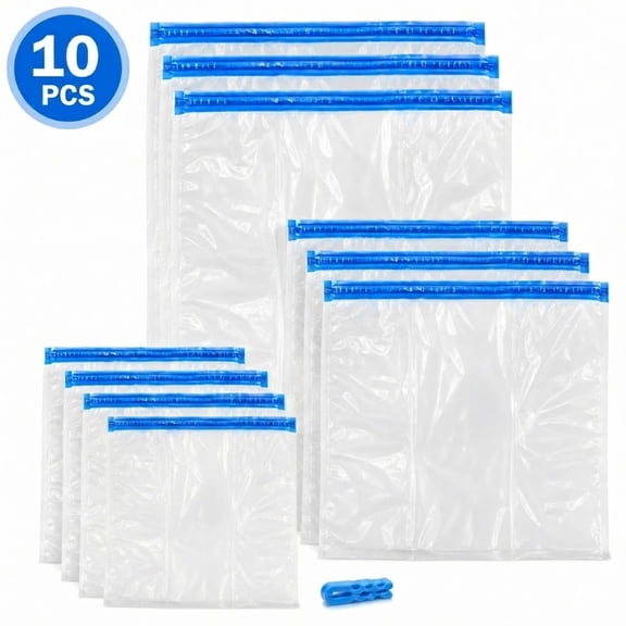 Vacuum Storage Bags 10 Pack No Vacuum Pump Needed Space Saver Bags - Storing Clothes, Jackets, Bedding and Travel Items