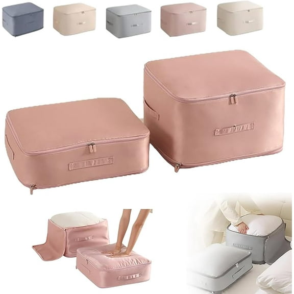 Compression Bags for Storage, 2024 Upgrade Ultra Space Saving Self Compression Organizer Compression Packing Cubes for Travel Sweater Organizer for Closet Clothes Storage Bag (Grey, L+XL)