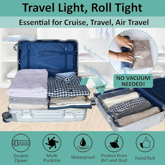 Compression Bags for Travel - Travel Essentials - 16 Pack Space Saver Bags - No Vacuum Needed - Compression Packing Bags for Cruise Accessories