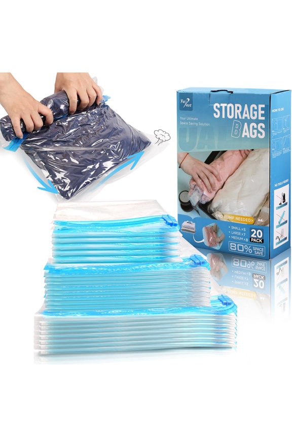 Compression Bags for Travel - Travel Essentials - 20 Pack Space Saver Bags - No Vacuum Needed - Compression Packing Bags for Cruise Accessories