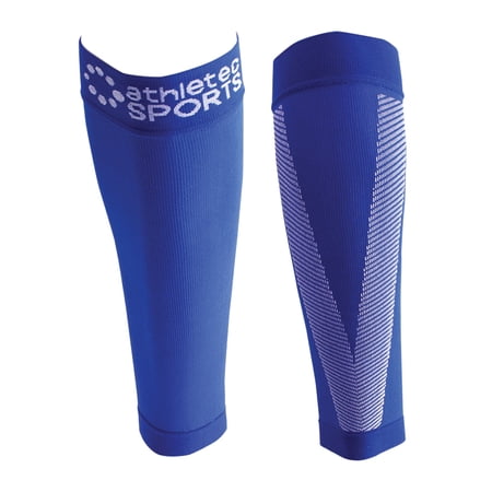 Athletec Sport Compression Calf Sleeve (20-30 mmHg) for Shin Splints, Running, Travel, Cycling, Leg Pain and Calf Pain Relief - Size Small/Medium in Bright Blue (One Pair)