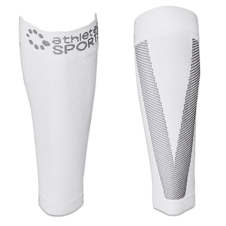 Athletec Sport Compression Calf Sleeve (20-30 mmHg) for Shin Splints, Running, Travel, Cycling, Leg Pain and Calf Pain Relief - Size Large/X-Large in White (One Pair)