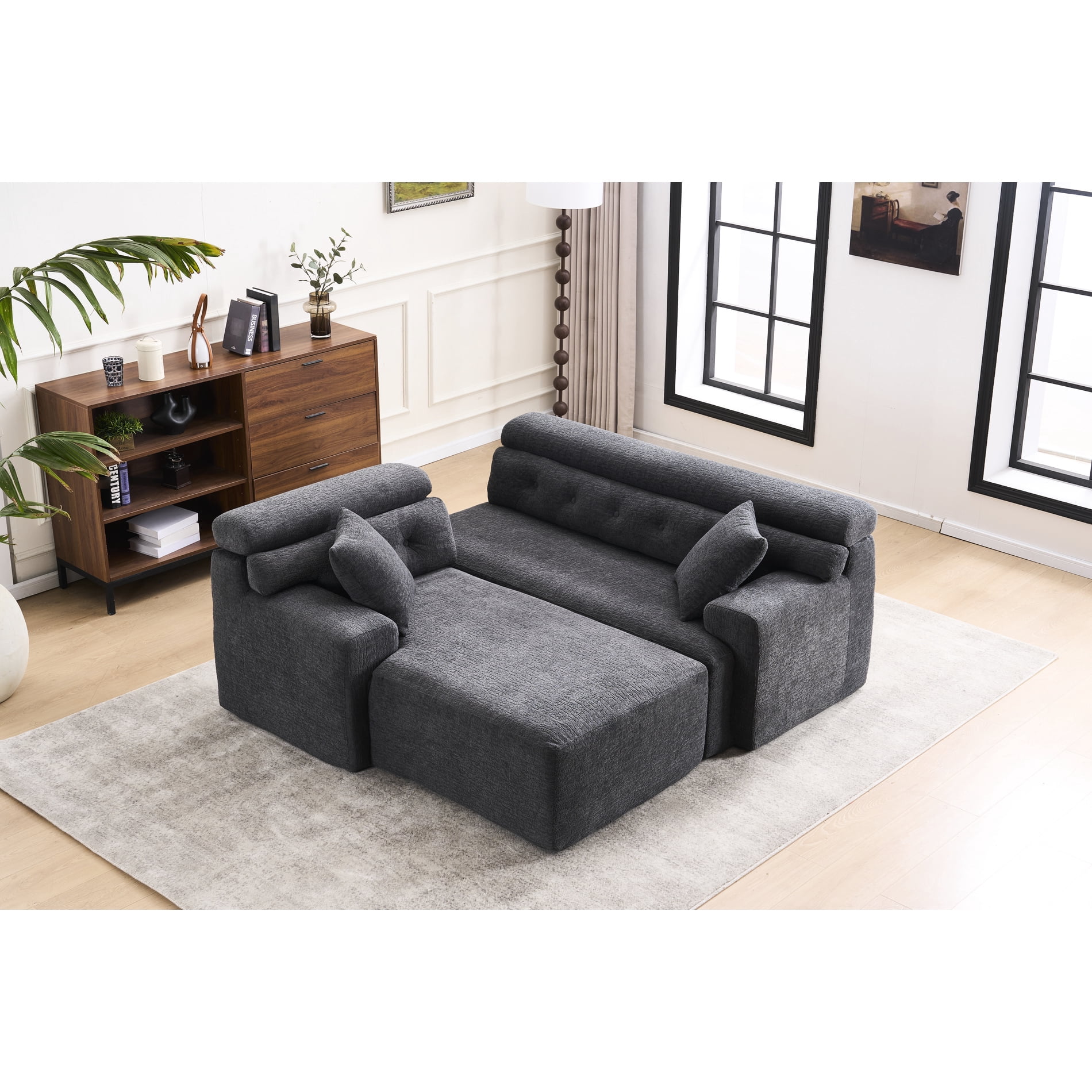 Compression With Chaise Longue And 3, Wood Grain Chenille Fabric, Wider ...