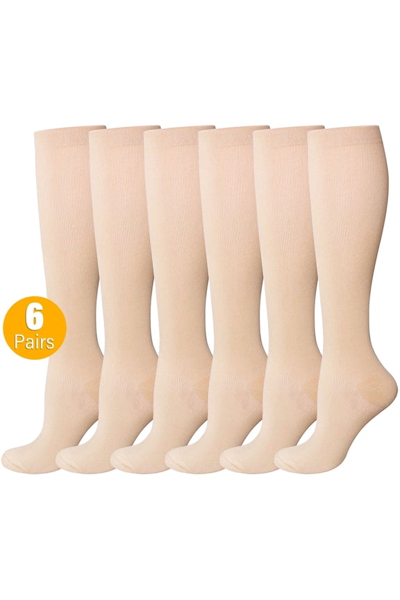 Compression Socks for Women and Men, PUTUO 20-30 mmHg Circulation Compression Stockings, Best for Running, Athletics, Pregnancy, Travel and Daily, 6 Pairs