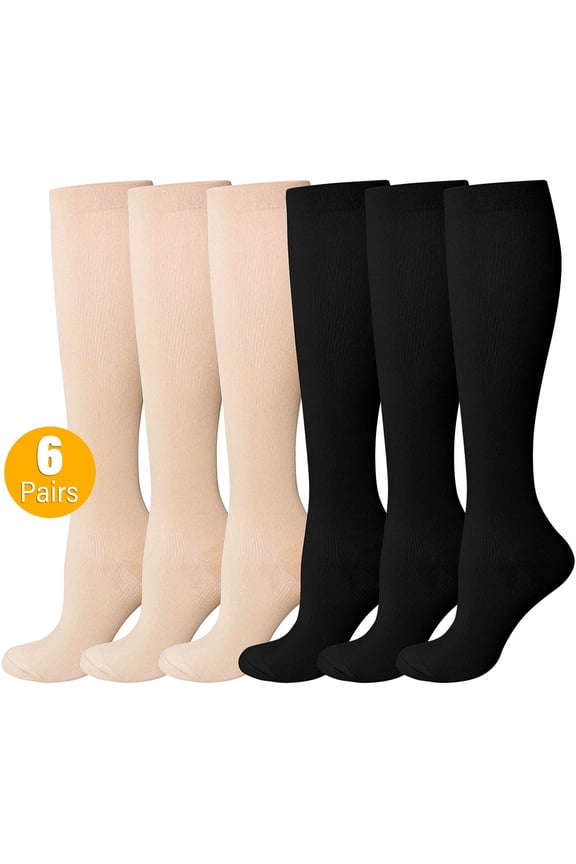 Compression Socks for Women and Men, PUTUO 20-30 mmHg Circulation Compression Stockings, Best for Running, Athletics, Pregnancy, Travel and Daily, 6 Pairs