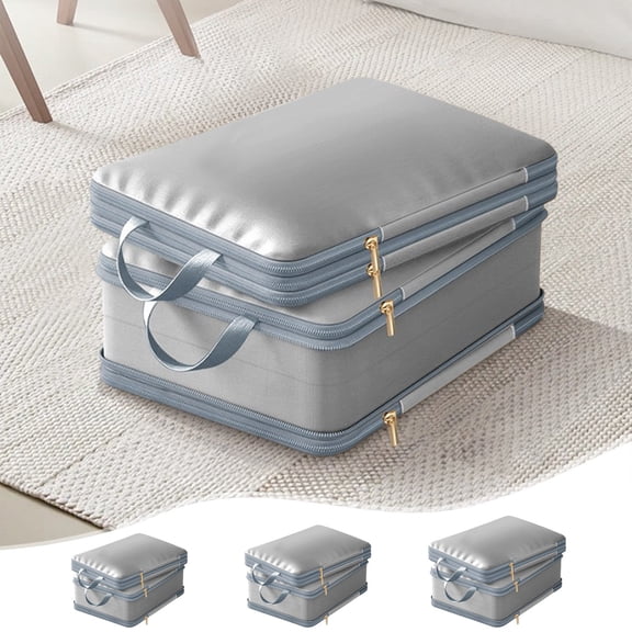 Compression Clothing Storage Bag Gray | Waterproof Portable Luggage Compartment Organizer | Space-Saving Travel Packing Cube | Durable Polyester | Large Medium Small Sizes | Wrinkle-Resistant