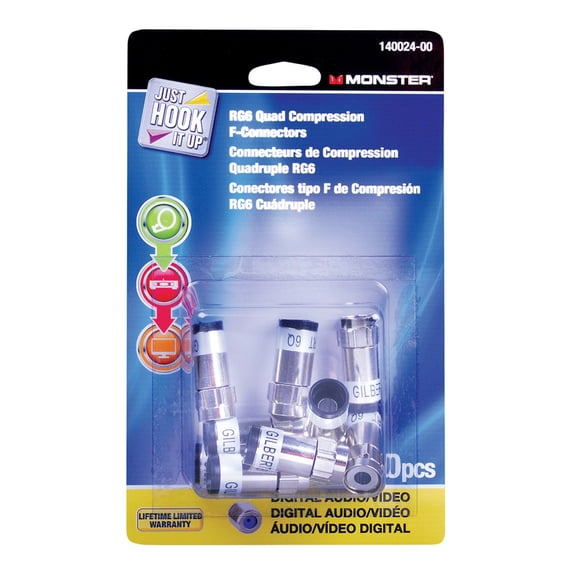 CONNECTOR RG6 QUAD 10PK by MONSTER JHIU MfrPartNo 140024-00