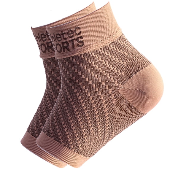 Athletec Sports Compression Foot Sleeves with Arch Support to Help Relieve Plantar Fasciitis Aches, Pains, Swelling, Heel Pain, and Treatment for Everyday Use - Size Medium in Nude (One Pair)