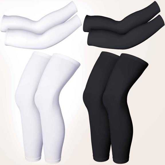 Compression Full Length Leg Sleeve Arm Sleeve for Men Women, Football (Black, White)