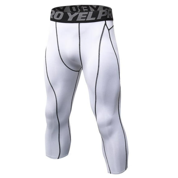 Compression Gym Men's Long Pants Running Base Layers Skins Tights Running Pants Men's 7 points quick dry pants Plus Size White M