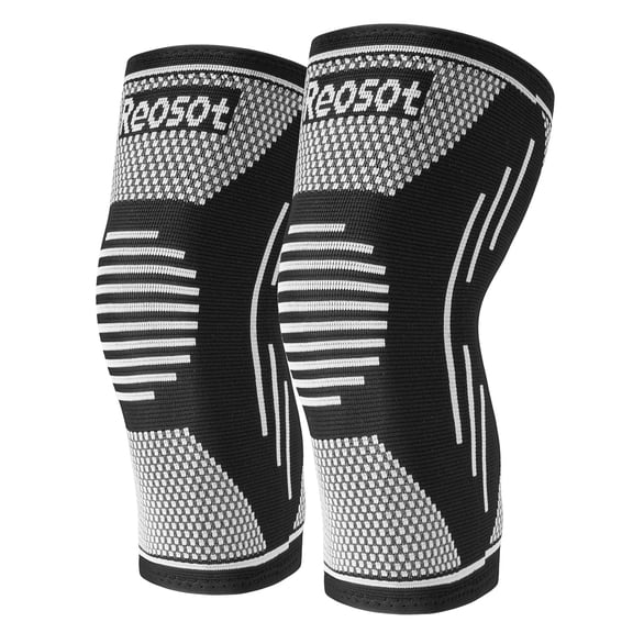 Compression Knee Brace, 2-Piece Running Knee Support, Silver Fiber Knee Support Compression Sleeve, Sports Meniscus Tear Knee Brace, ACL & Arthritis Pain Relief[L]