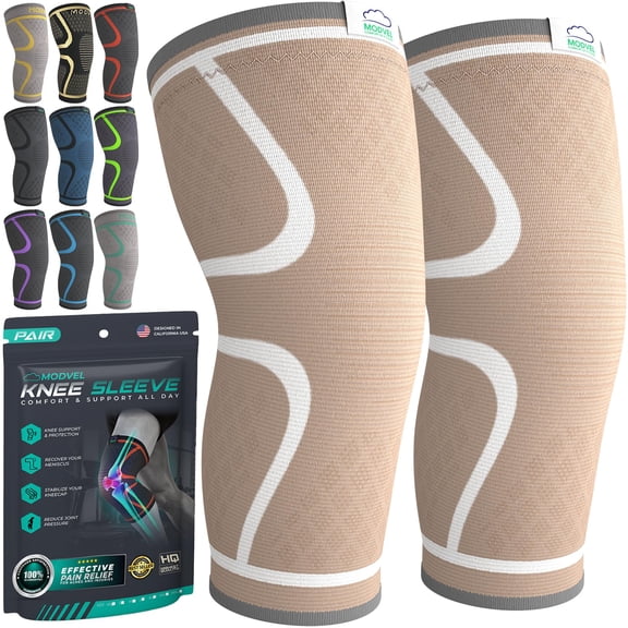 Compression Knee Brace Sleeve for Men and Women 2 Pack Medium Skin Color
