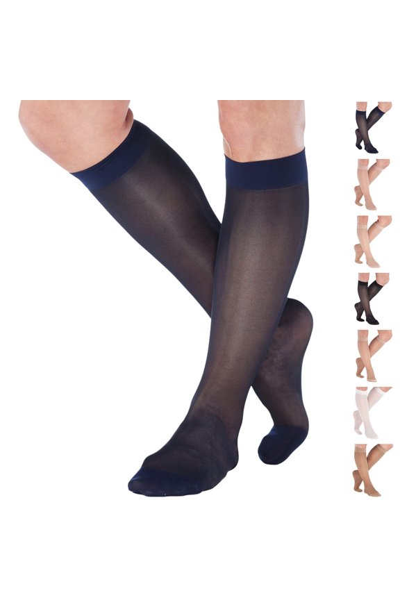 Compression Knee High for Women 15-20mmHg Travel, Flight - Navy, Medium