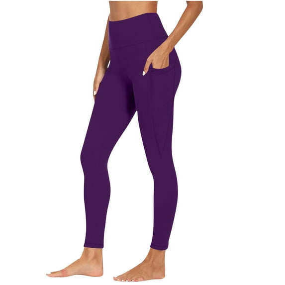 Compression Leggings for Women Leggings with Pockets High Waisted Workout Yoga Pants Purple L