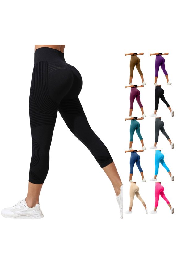 Compression Leggings for Women Tummy Control Workout Capris 3D Seamless Scrunch Butt Yoga Pants High Waisted Push-Up Black 2XL