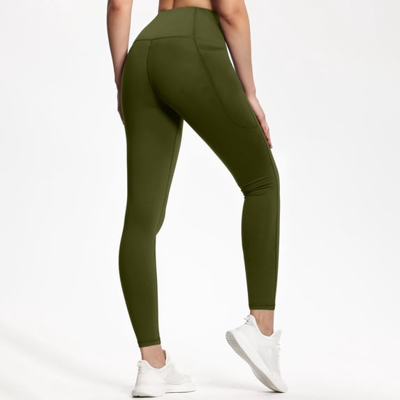 Compression Leggings with Pockets for Women Tummy Control Leggings No Front Seam Workout High Waist Yoga Pants Army Green 2XL