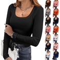 thumbnail image 1 of Compression Long Sleeve Shirts Womens Square Neck Basic Tops Y2K Street High Stretch Gym Club Daily Black XL, 1 of 7