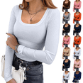 thumbnail image 1 of Compression Long Sleeve Shirts Womens Square Neck Basic Tops Y2K Street High Stretch Gym Club Daily White 2XL, 1 of 7