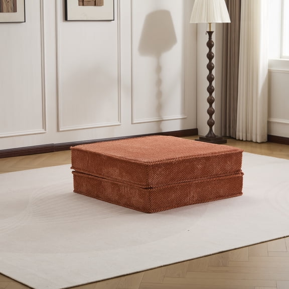 Compression Mahjong Sofa,Convertible Floor Sofa Bed,DIY Boneless Modular Sectional Sofa,No Assembly Required,Circle Fleece Fabric,1 Ottoman,Orange