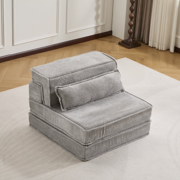 Compression Mahjong Sofa,Convertible Floor Sofa Bed ,DIY Boneless Modular Sectional Sofa,No Assembly Required,Circle fleece fabric,Oversized Single Sofa with 1 Pillow,Light Grey