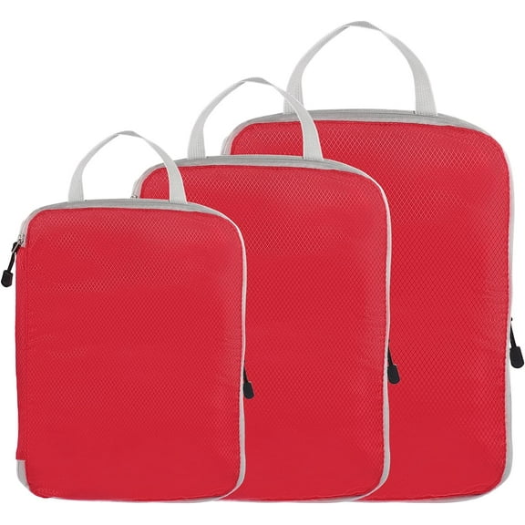 Compression Packing Cube for Travel, 3 Set Waterproof Nylon Luggage Organizer Bags Lightweight Outdoor Suitcases Backpack, Red
