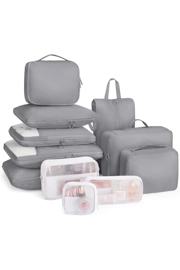 Compression Packing Cubes 11 Set, Suitcase Organizers, Luggage Organizer Bags for Storage, Extendable Packing Cubes for Travel Compression, Travel Essentials