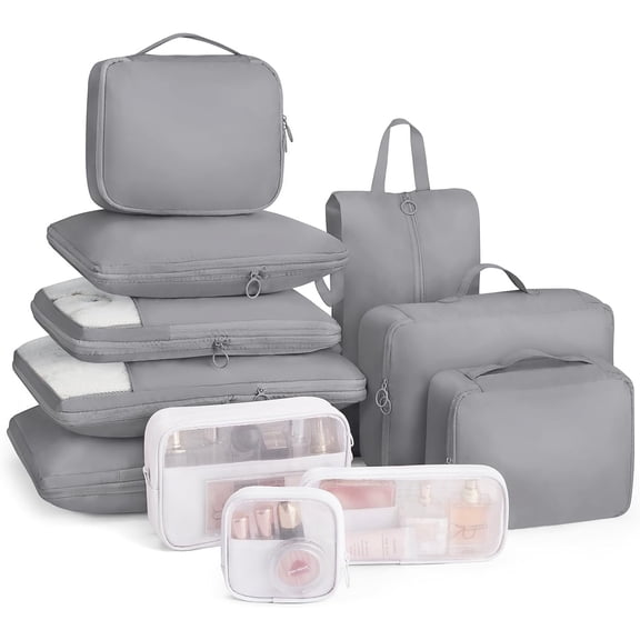 Compression Packing Cubes 11 Set, Suitcase Organizers, Luggage Organizer Bags for Storage, Extendable Packing Cubes for Travel Compression, Travel Essentials