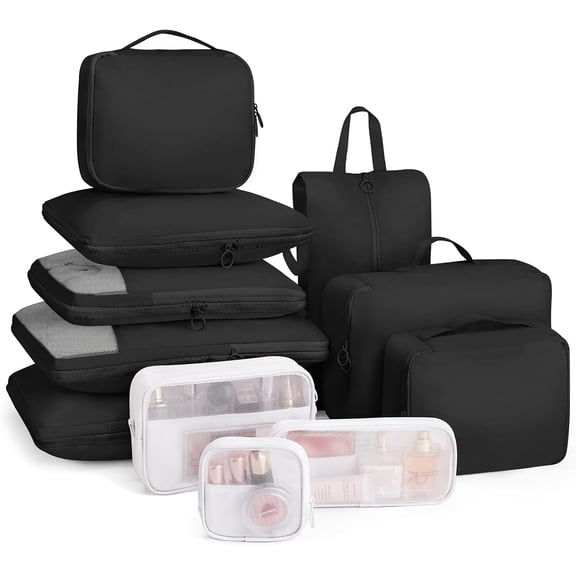 Compression Packing Cubes 11 Set, Suitcase Organizers, Luggage Organizer Bags for Storage, Extendable Packing Cubes for Travel Compression, Travel Essentials