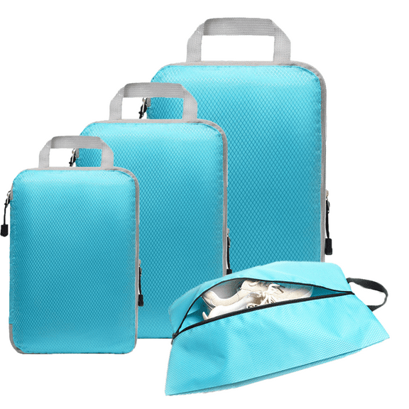 Compression Packing Cubes 4 Set, Ricihene Ultralight Expandable Packing Cubes Travel Organizers for Luggage Multi-Functional Travel Packing Organizers for Carry on Luggage, Clothing Sorting Packages