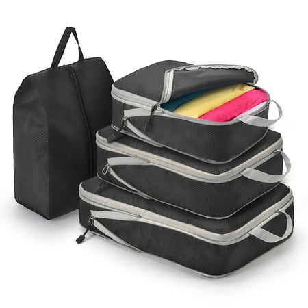 Compression Packing Cubes 4 Set, Ricihene Ultralight Expandable Packing Cubes Travel Organizers for Luggage Multi-Functional Travel Packing Organizers for Carry on Luggage, Clothing Sorting Packages
