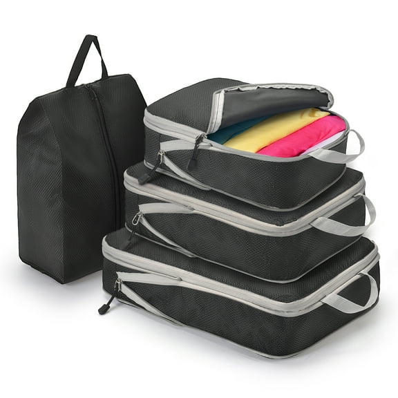 Compression Packing Cubes 4 Set, Ricihene Ultralight Expandable Packing Cubes Travel Organizers for Luggage Multi-Functional Travel Packing Organizers for Carry on Luggage, Clothing Sorting Packages