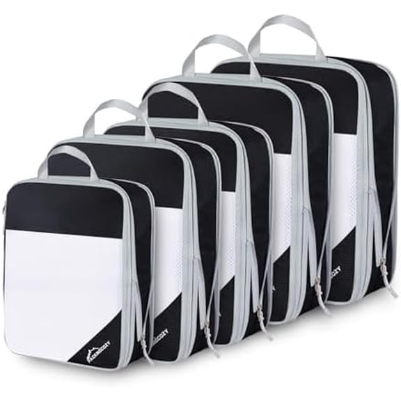 Compression Packing Cubes, 5 Set Packing Cubes for Travel Compression, Lightweight Compressible Package Organizer for Carry On and Suitcases, Black