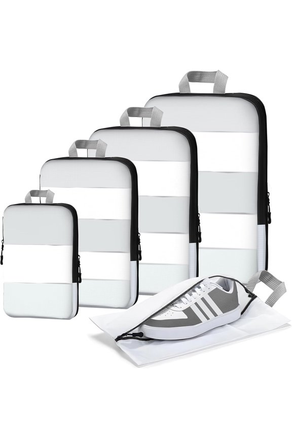 Compression Packing Cubes, 5- Set Travel Organizer Boxes, Compressible Luggage Cubes With Zipper for Women/Men - Essential Travel Accessories