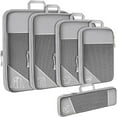 thumbnail image 1 of Compression Packing Cubes, 5pcs See Through Mesh Compression Packing Cubes w/Shoe Bag, Travel Compression Bags with Double Zipper & Handle for Suitcases Luggage Packing Organizer for Travel Grey, 1 of 7