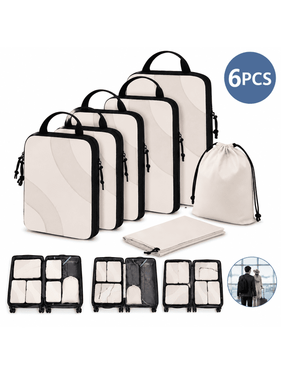 6 Set Compression Travel Packing Organizer, Lightweight Luggage Storage Bags for Carry on Suitcases
