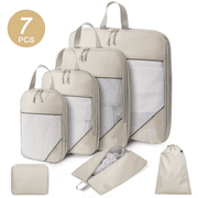 Compression Packing Cubes for Travel Essentials, 7 Set Travel Accessories Expandable Packing Organizers, Luggage Organizer for Travel Carry on Suitcases, Handy Helper for Organizing Clothes, Beige