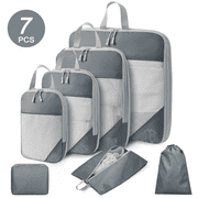 Compression Packing Cubes for Travel Essentials, 7 Set Travel Accessories Expandable Packing Organizers, Luggage Organizer for Travel Carry on Suitcases, Handy Helper for Organizing Clothes, Gray