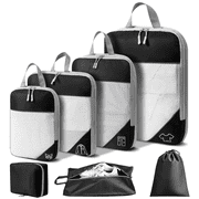 Compression Packing Cubes, 7 Set Travel Organizer Bags for Luggage with Shoe Bag, Expandable Storage for Suitcases Travel, Black