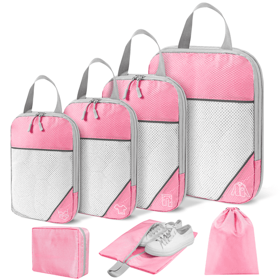 7 Set Compression Packing Cubes, Expandable Packing Organizers for Travel Accessories Luggage Suitcase Backpack