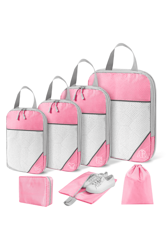 7 Set Compression Packing Cubes, Expandable Packing Organizers for Travel Accessories Luggage Suitcase Backpack