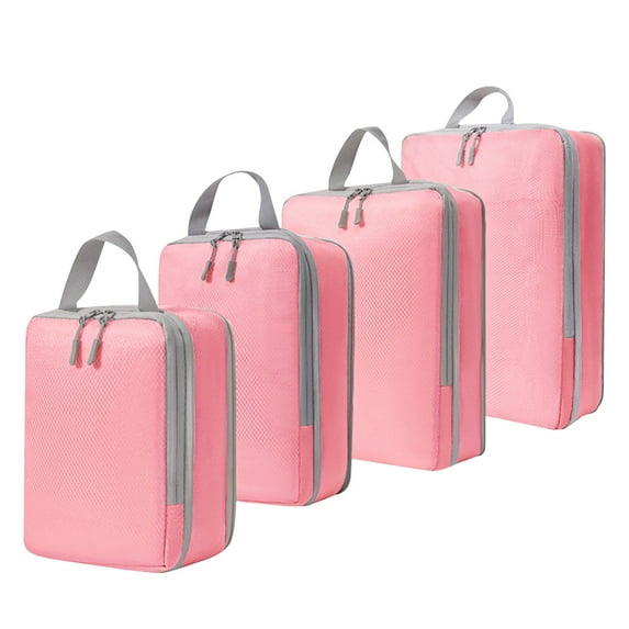 Compression Packing Cubes For Suitcases Travel 4 Set Expandable Travel Bags Organizer For Luggage(One Size,Pink)