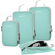Compression Packing Cubes, Luggage Packing Organizers for Travel Accessories with Shoe Bag Aqua Sky
