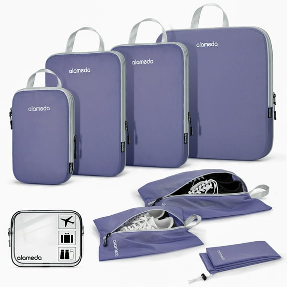 Compression Packing Cubes, Luggage Packing Organizers for Travel Accessories with Shoe Bag Purple